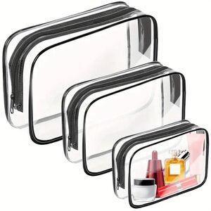 3pcs Set Transparent Toiletry Bag - Water Repellent Travel Accessory Bags NIP